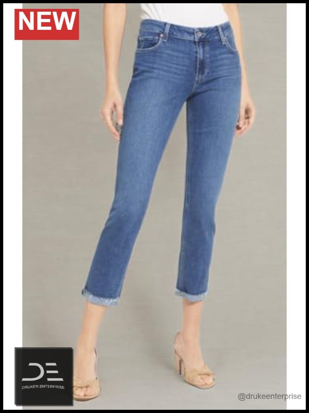 Paige Brigitte Mid Rise Straight Leg Jeans Raw Hem Cuff - Picture 3 of 3